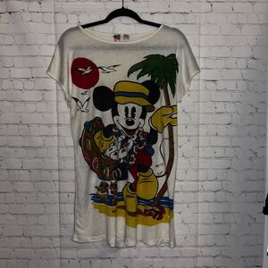 Vintage 70's 80's Disney Mickey Mouse Hawaiian Tropical Vacation T Shirt Size LG